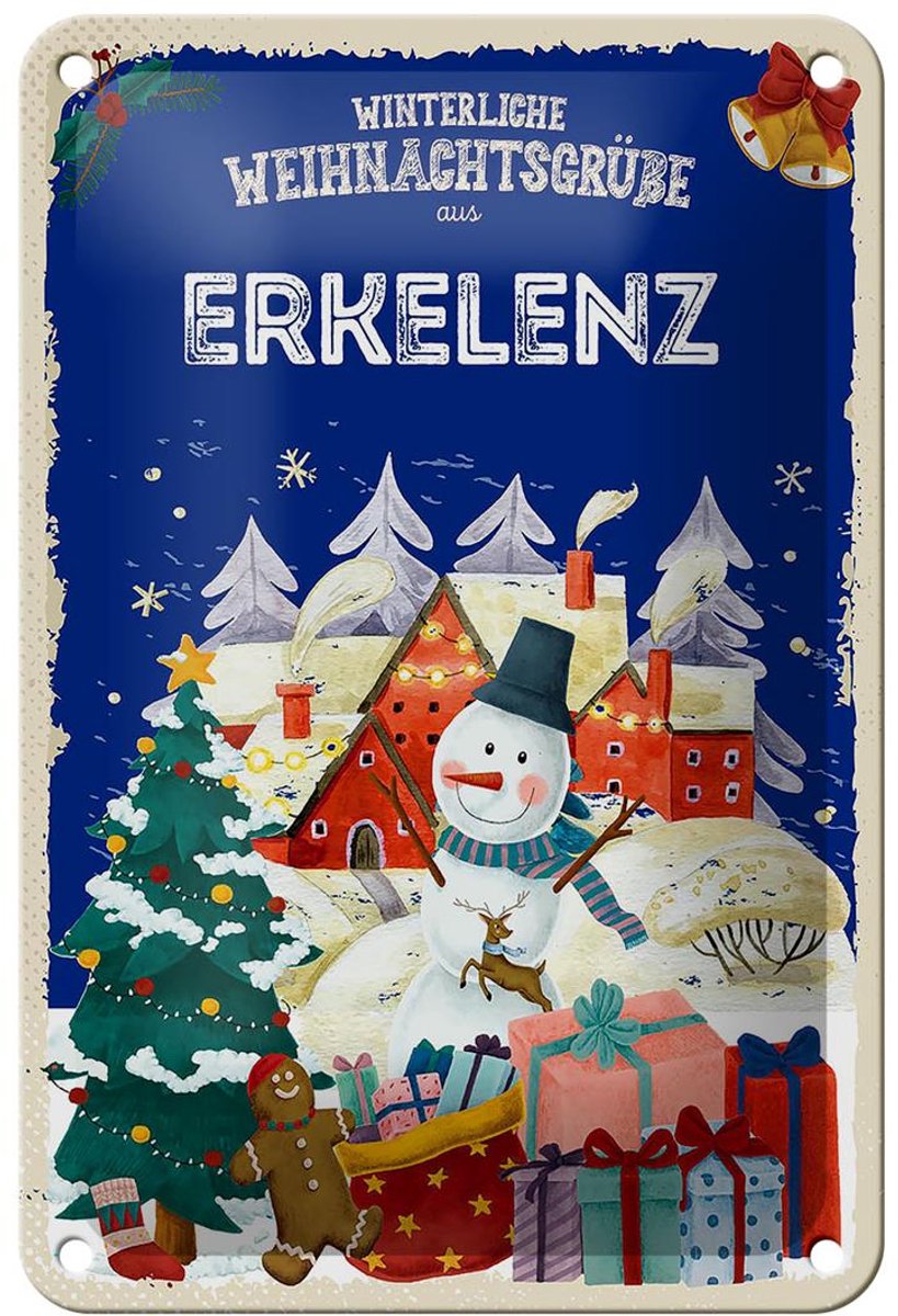 Blechschild Weihnachtsgrüße ERKELENZ Geschenk Dekoration 12x18cm
