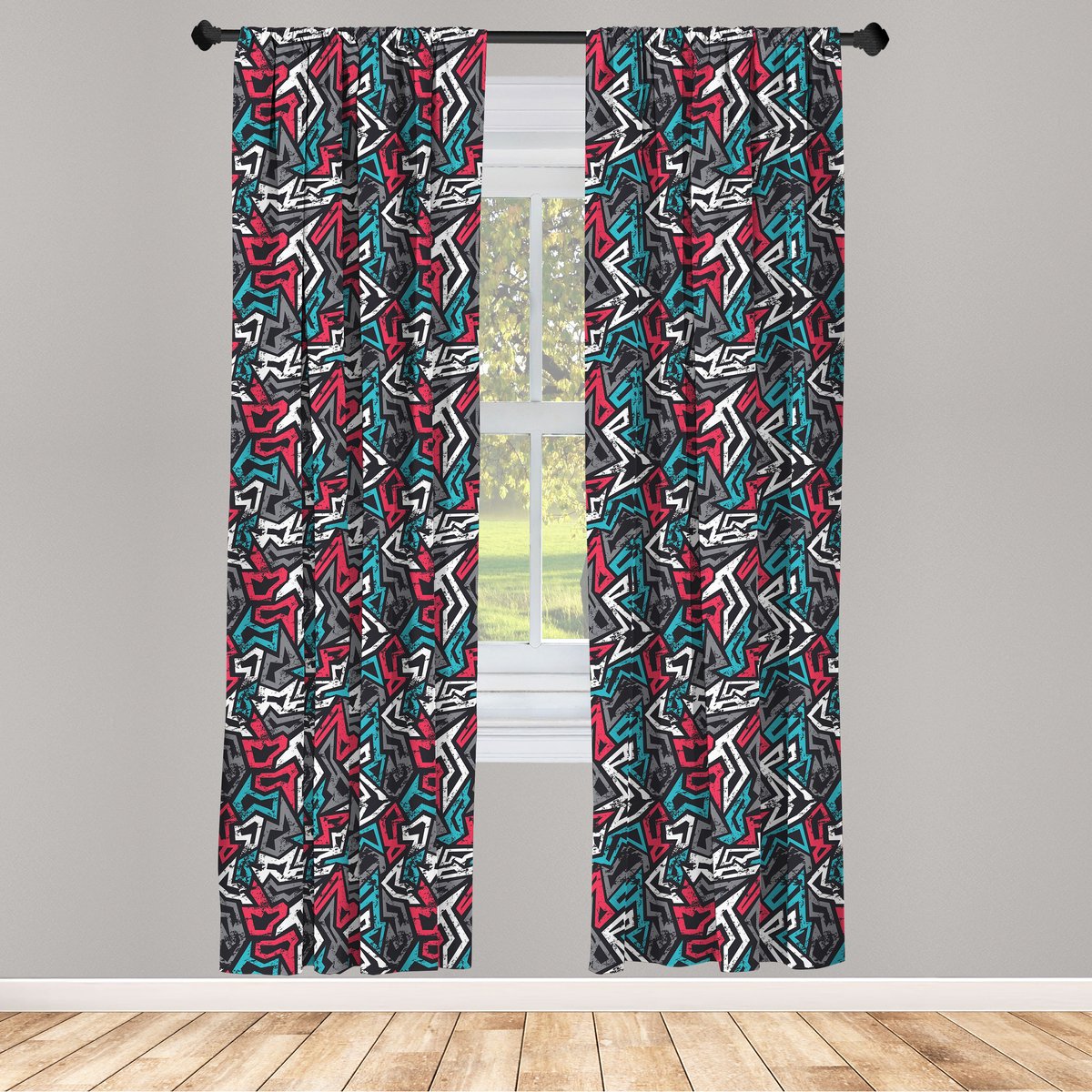ABAKUHAUS Grunge gordijnen – 2x75x225 cm – microvezel – Multicolor