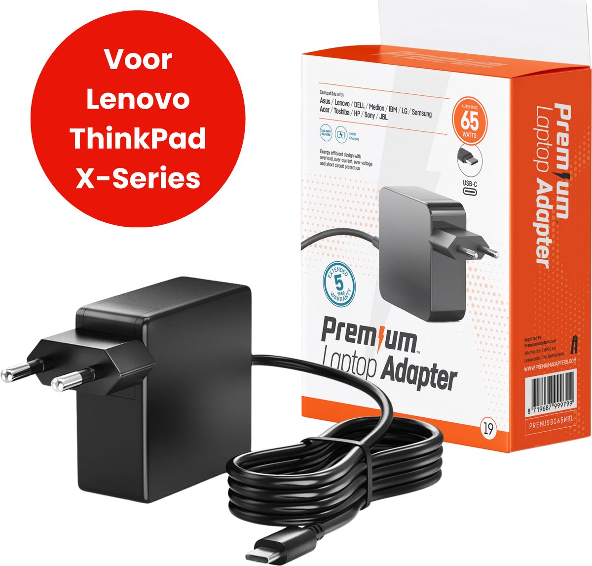 65W USB-C Laptop oplader voor Lenovo ThinkPad X-Series en X1 Carbon – Alle modellen vanaf 2017 – Kabel + Adapter