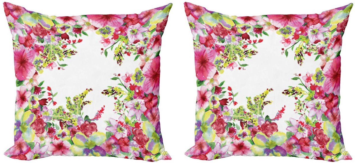 ABAKUHAUS waterverf-bloemen kussenhoes – Set van 2x50x50 cm – dubbelzijdig Groen
