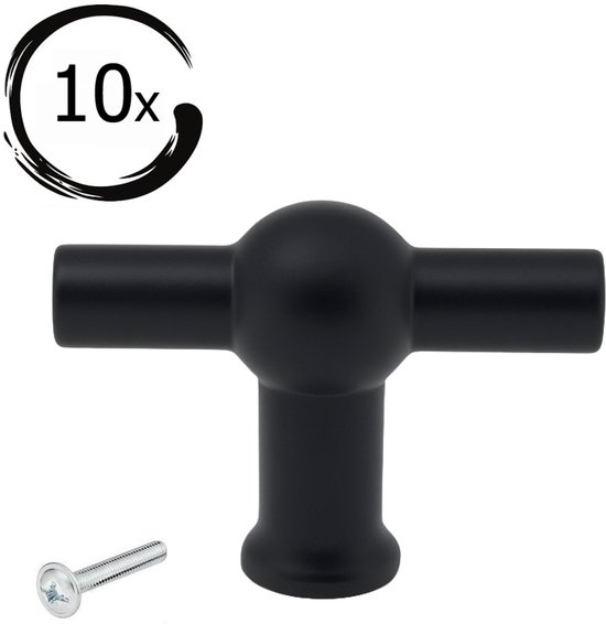 Bouton de meuble poignée en T noir 10 pièces - Bouton de meuble - Bouton de meuble - Poignée en T - Boutons de porte pour armoires - Boutons de Fixations pour meuble - Ferrures de meubles - Boutons de porte