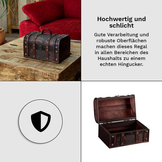 Birendy Truhe Kiste 1622 Wereldkaart, houten kist met kunstlederen bekleding (maat XL, 49cm x 28cm x 25cm