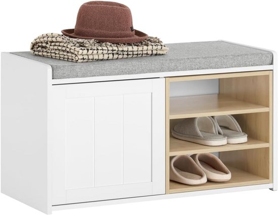SoBuy FSR25-W Schoenenbank Schoenenrek Schoenenkast Zitvlak Zitbank met opbergvak - 2 Legplanken - wit