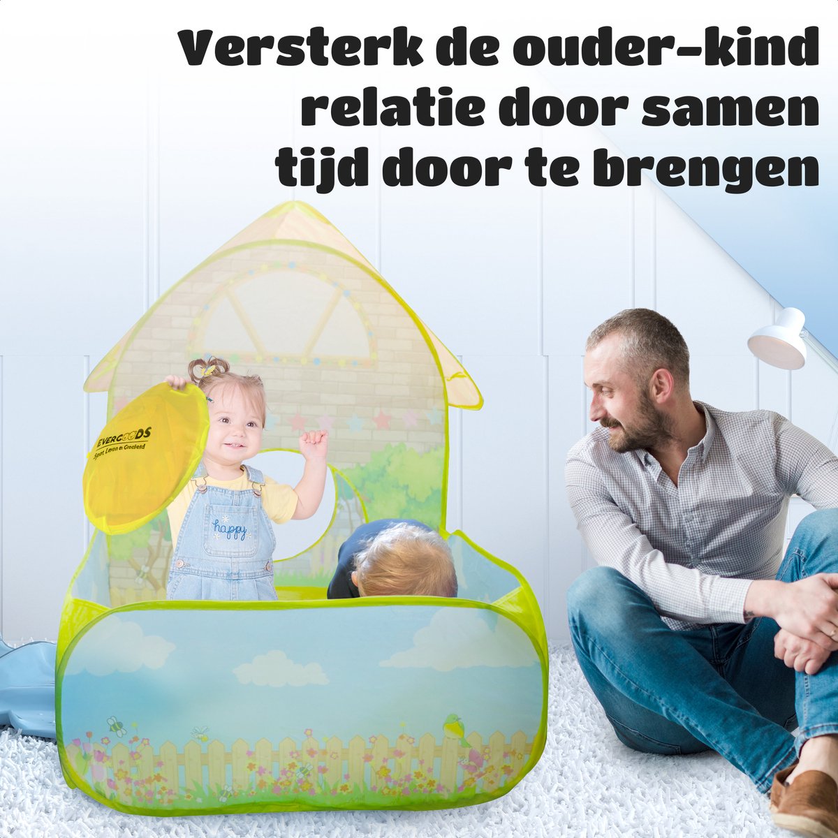 EverGoods Speeltent Kinderen – Speelhuis met 100 Ballen & Kruiptunnel – Pop-up – Binnen & Buiten – Opvouwbaar – Ballenbad – Incl. Draagtas & Ballenzak — afbeelding 6