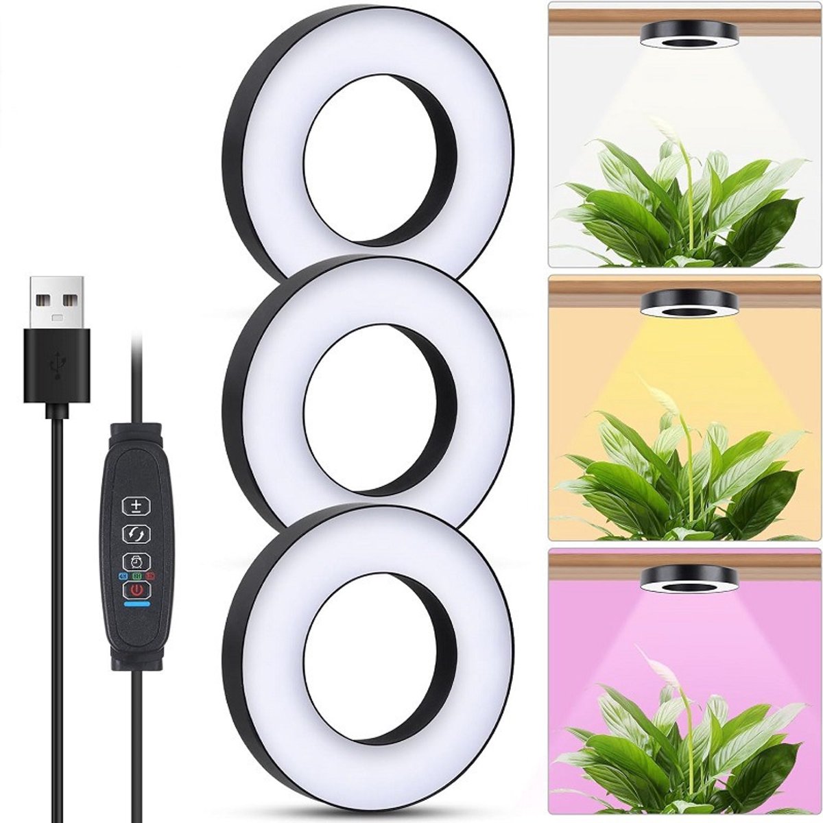 Groeilamp-groeilamp planten-Plafondlamp voor binnenplanten - LED-plantenlamp - 5V plantenlamp - Geschikt voor kleine planten - zwart - 19x12x4cm