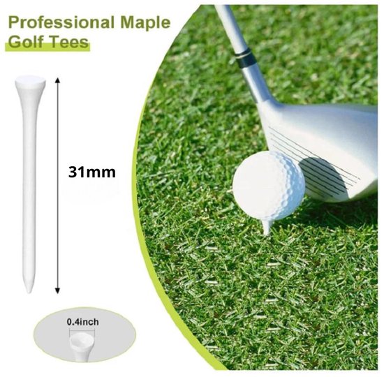 Golf tees hout - 100 stuks - 31mm - Wit - Golf accesoires - Golfset - Golftees - Golftee - Golfaccesoires van Merkloos — afbeelding 2