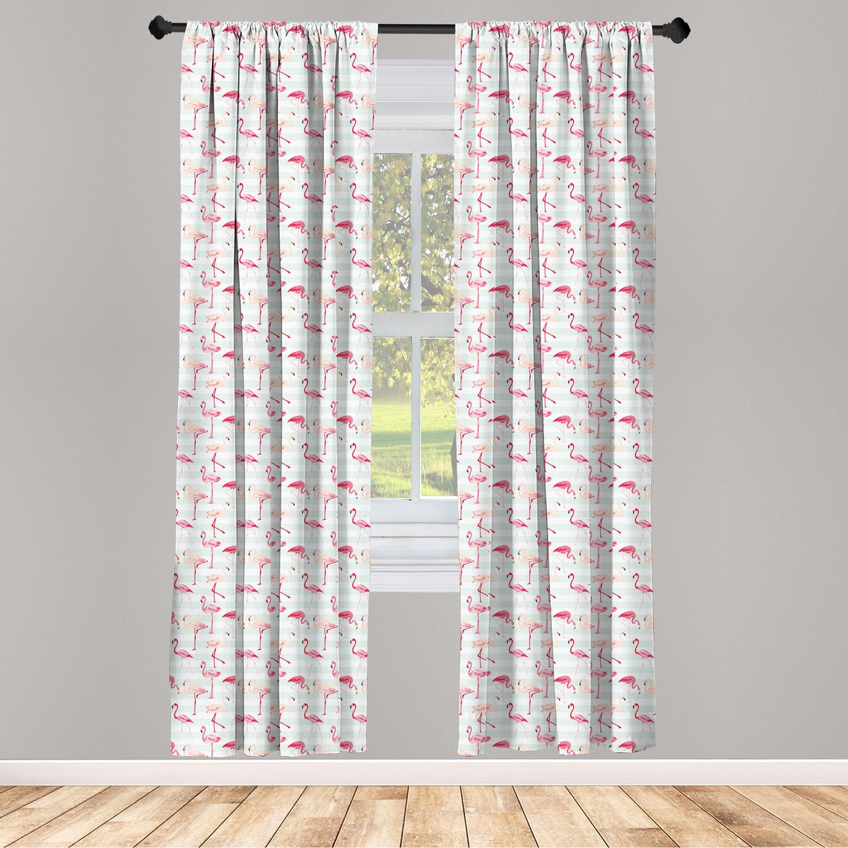 ABAKUHAUS Flamingo Voorhangen – 2x75x225 cm – Halfverduisterend – Mintgroen/Perzik/Koraal