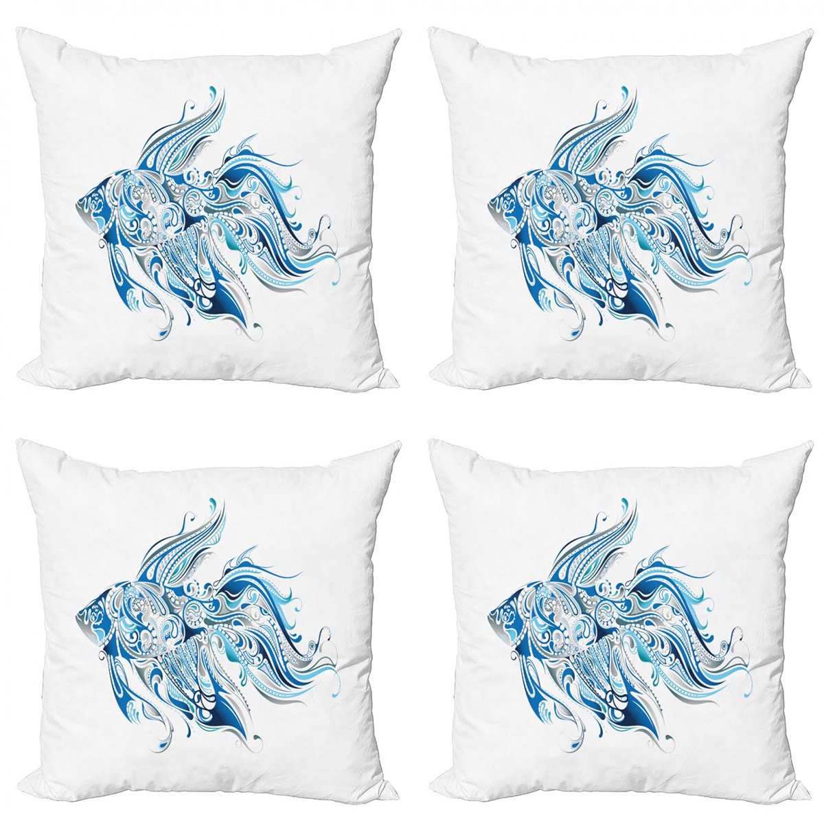 ABAKUHAUS Kussenhoes Set Fisch – 4x50x50 cm – Dubbelzijdig Druk – Blauw Azure