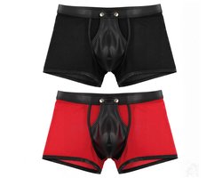 LekkerStout 2-Pack Heren Boxershorts met Open Kruis - Laklook en Mesh - Zwart/Rood - Maat L | LS266