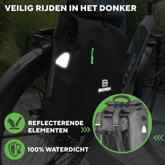 Zwarte 3-in-1 fietstas, bagagedrager, 25 liter, bagagedragertas, rugzak