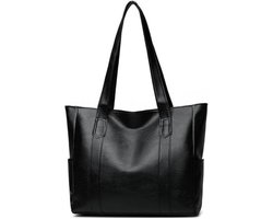 Handtas voor dames - Handtas van PU-leer - Ritsvak - Binnenzak - Waterdicht - Geschikt voor universiteit, werk, reizen en dagelijks gebruik - Schoudertas met grote capaciteit - Laptoptas - Zwart