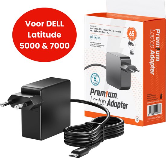65W USB-C oplader voor Dell Latitude 5000 & 7000 series vanaf 2017 – veilig snel laden, 5 jaar garantie
