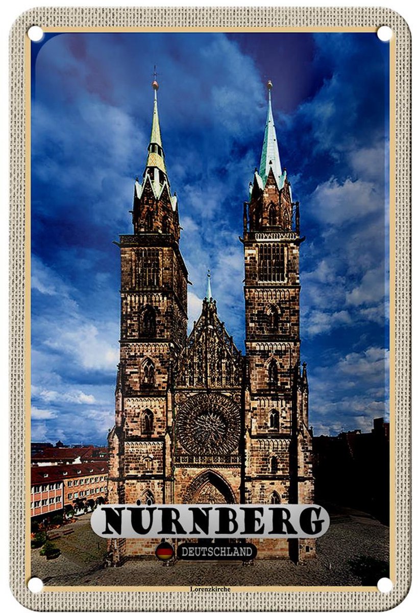 Blechschild Städte Nürnberg Lorenzkirche Architektur 12x18cm Schild