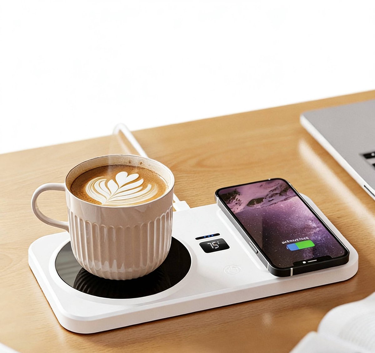 【Multifunctionele Kopwarmer】- 3-Traps Temperatuurregeling-Thermostaat-Kristalglas Paneel-Wireless Telefoonlader - Kopwarmer-Koffiewarmer-Theewarmer-Melkwarmer - Keuken-Bureau-Woonkamer - Warme Dranken Altijd Bereid-Comfort & Gemak Voor Koude Dagen