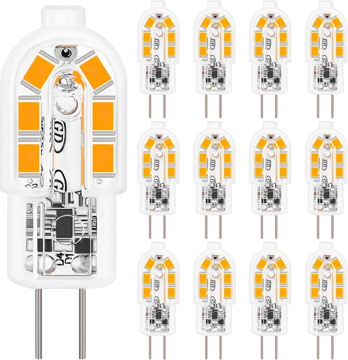 Set van 12 LED G4 Lampen 2W Warm Wit 3000K Energiebesparend