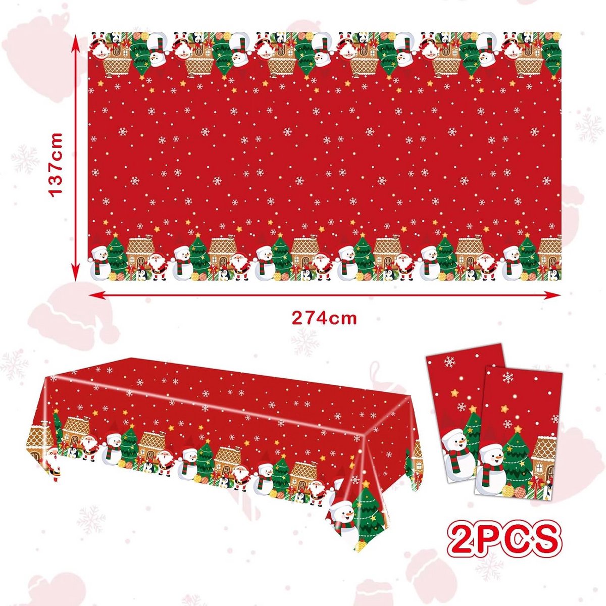 2x Rechthoekig Tafelkleed Kerst – Waterdicht Plastic – 137x274 cm Feestdecoratie