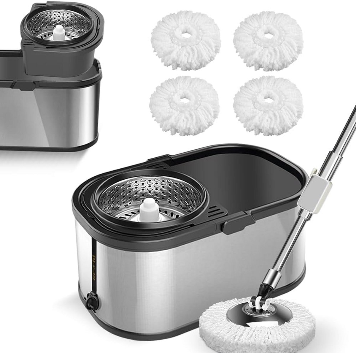 Draai Dweil en Emmer Set met 6 Microvezel Navullingen - 360° Reiniging
