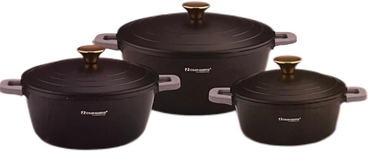 Rosenberg luxe pannenset blackline. 20-24-28 cm. Pfas-vrij - anti aanbaklaag