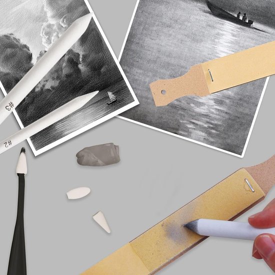 KALOUR Professionele schetsset, 113-delig, met 3-kleuren schetsboek, kunstbenodigdhedenset met pennen en kolen, zwart vak met ritssluiting
