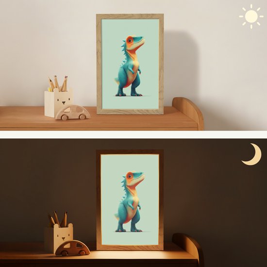 Nachtlampje 20x30 cm - Kinder lamp - Cartoon - Dino - Oranje - Stekels - Tafellamp kinderkamer - Slaapkamer lamp - Bedlamp kinderen - Kinderlampje stopcontact - Wandlamp babykamer - Nachtlampjes van Merkloos — afbeelding 4
