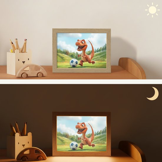 Nachtlampje 20x15 cm - Kinder lampje - Dinosaurus - Oranje - Cartoon - Voetbal - Tafellamp kinderkamer - Slaapkamer lamp - Bedlamp kinderen - Kinderlampje stopcontact - Wandlamp babykamer - Nachtlampjes van Merkloos — afbeelding 4
