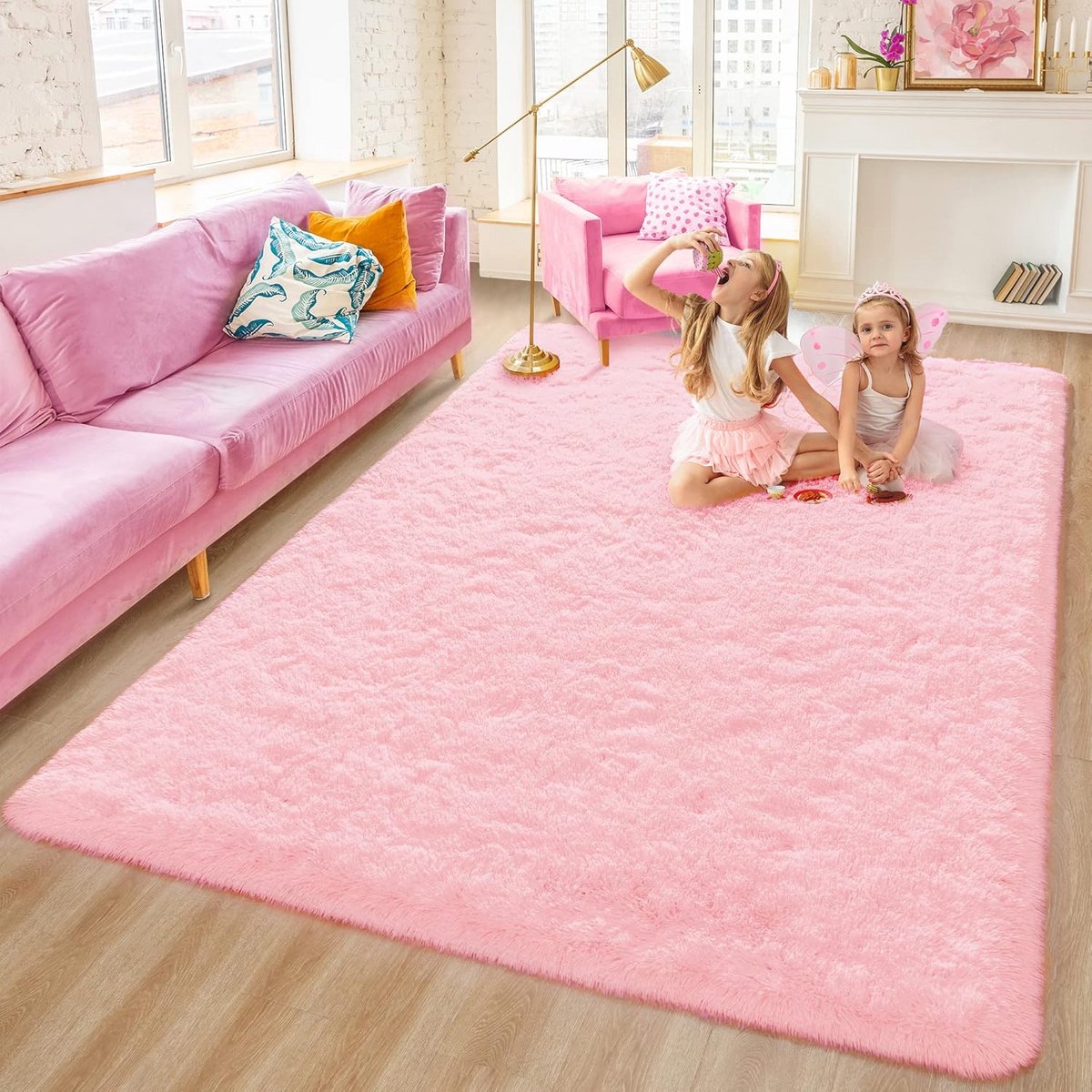 Super Zacht Pluizig Vloerkleed Shaggy voor Slaapkamer en Woonkamer - Roze (120x180 cm)