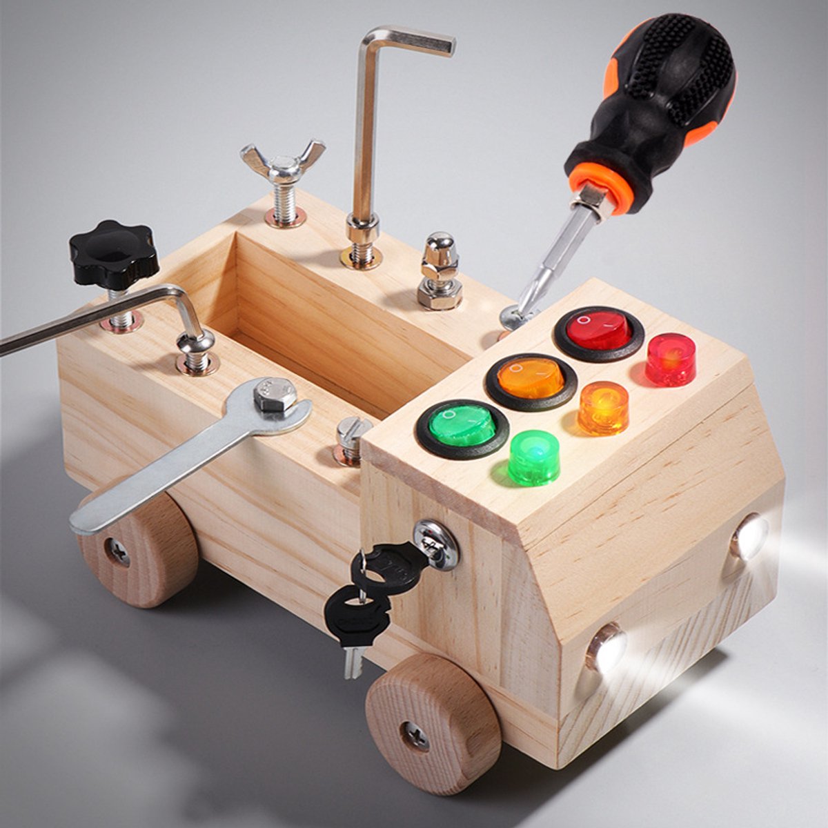 Montessori Houten schroefplank, autolichtschakelaar, motoriekspeelgoed, Montessori Busy Board, houten speelgoed, educatief speelgoed, cadeaus voor kinderen, jongens en meisjes vanaf 3 jaar