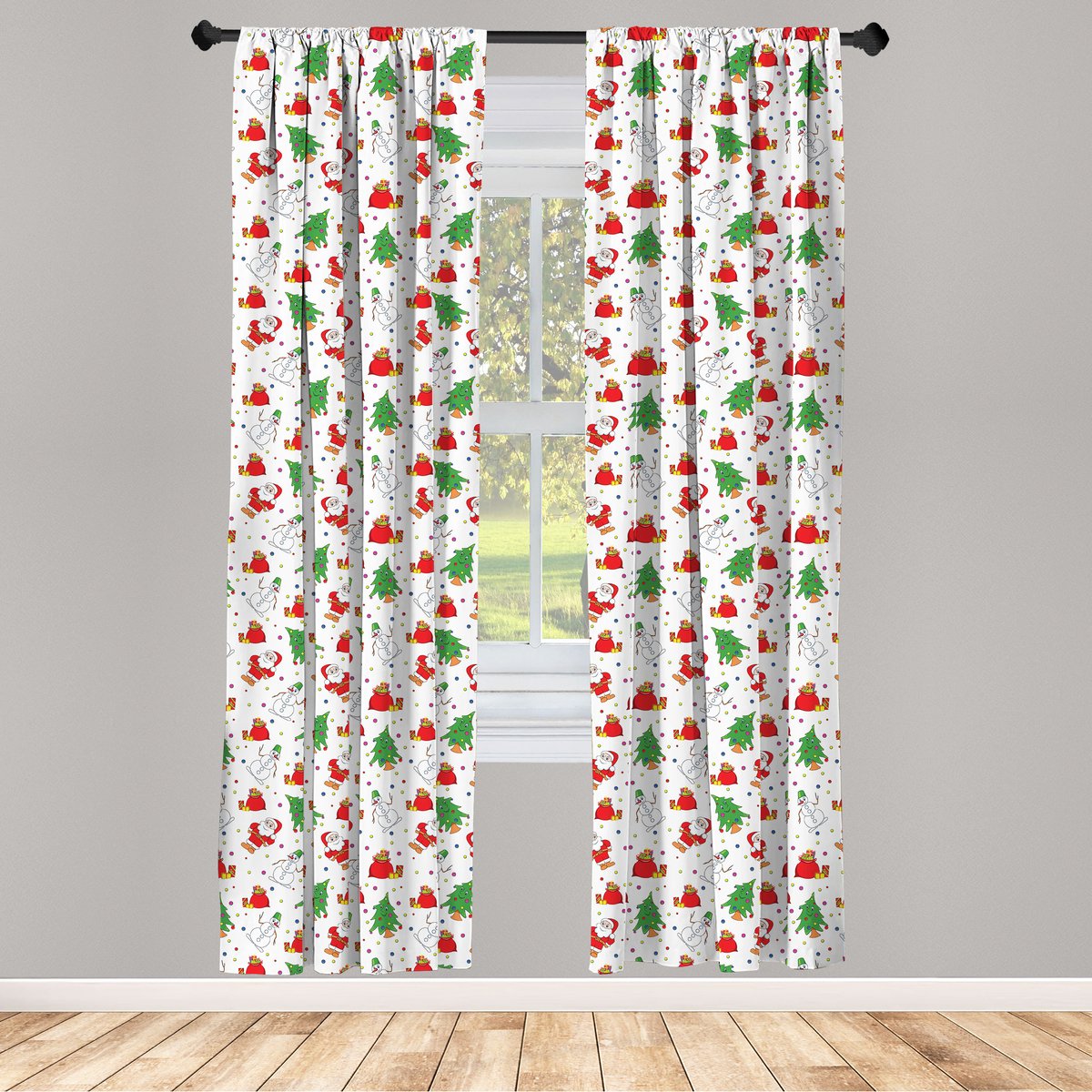 ABAKUHAUS Raamgordijnen – 2-delige set 75x175 cm – Microvezel groen/rood
