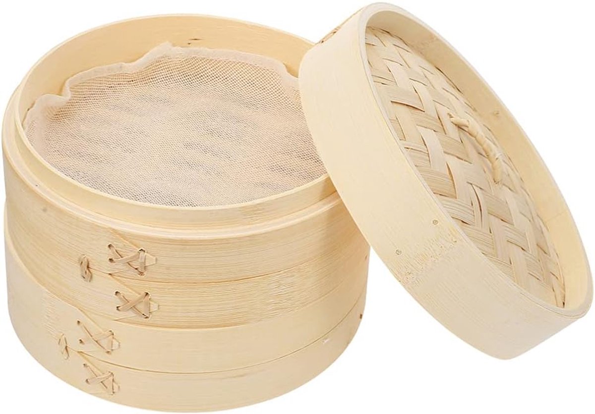 Mmgoqqt - 1 Stuks Stoommandje Set - 2 Mandjes + 1 Deksel - 10cm Mini Stoommandjes - Voor Dim Sum En Dumplings