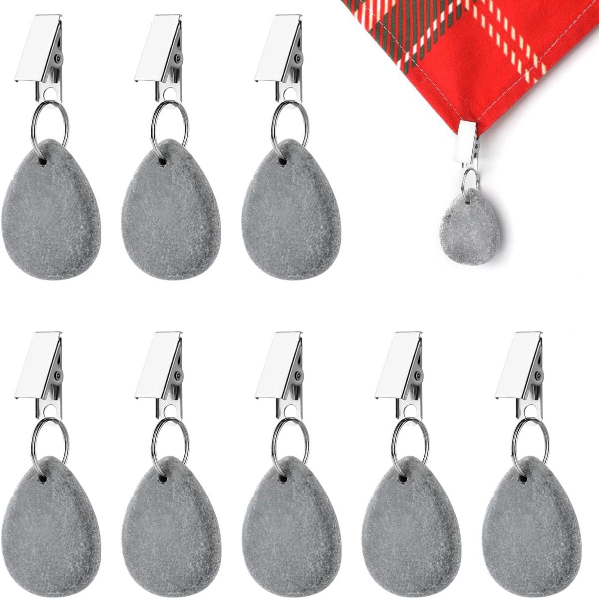 QTTVBTNA 8 Stuks Marmeren Tafelkleed Ankers, Windvaste Tafelschotels met RVS Clip - Stevig & Decoratief voor Feesten en Camping - Ideaal voor Buiten, Tuin & Terras - 3.5x4.5cm - Grijze