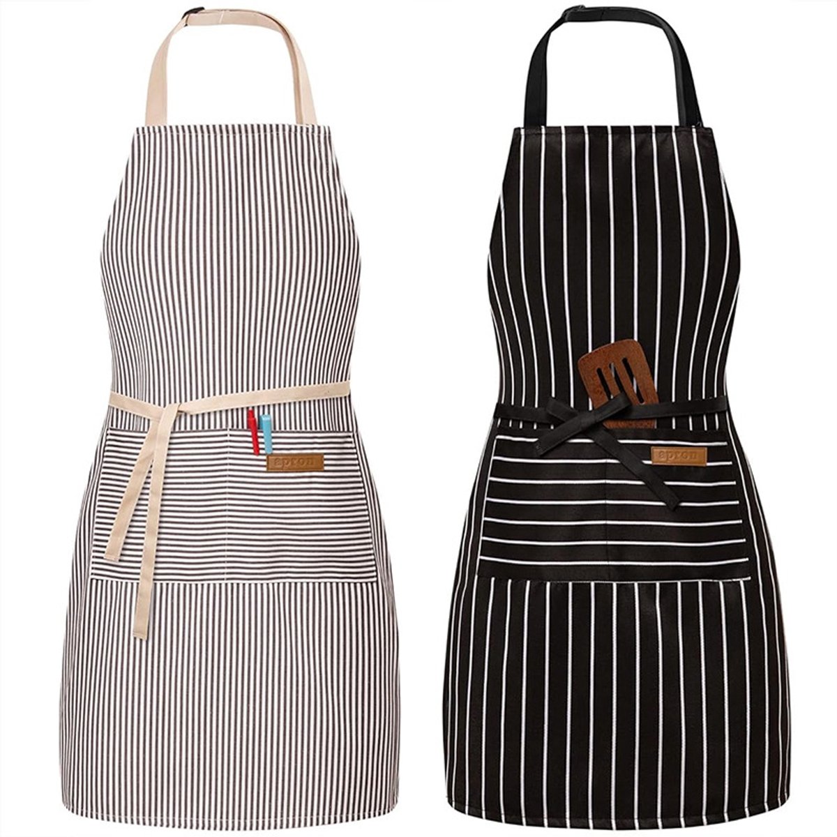2-delige kookschortenset - keukenschort - Schort - keukenschort dames - keukenschort heren - Schorten - Unisex - Zwart/Grijs