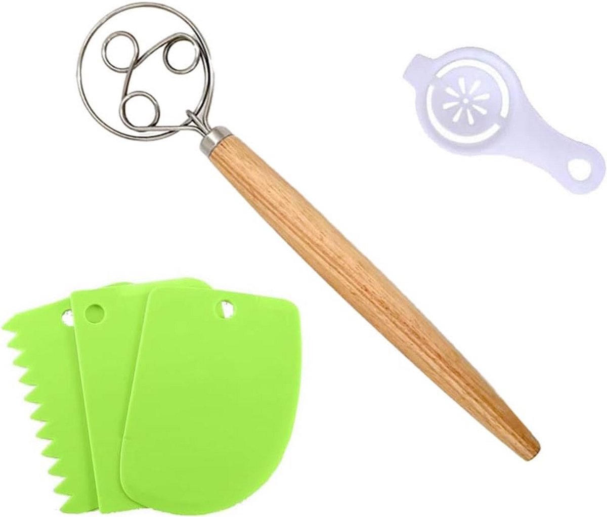 RVS Deense Deegklopper met Houten Steel - Grote Broodmixer voor Zuurdesem, Pizza en Gebak