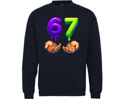 Kersttrui Handjes Six Seven 67 | Foute Kersttrui heren dames | Christmas Sweater | Navy | maat 128/140