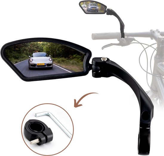 Zessta Fietsspiegel links - E-bike - Veiligheidsspiegel - Achteruitkijkspiegel - Verstelbaar - Fiets en Scooter - Zwart