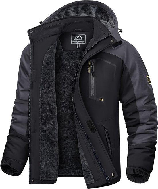 Heren Winter Waterdicht Winddicht Winterjack Warme Fleece Voering Ski Regenjas met Capuchon