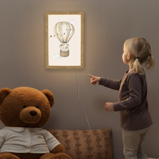 Nachtlampje 20x30 cm - Kinder lamp - Luchtballon - Olifant - Watercolor - Beige - Dieren - Tafellamp kinderkamer - Slaapkamer lamp - Bedlamp kinderen - Kinderlampje stopcontact - Wandlamp babykamer - Nachtlampjes van Merkloos — afbeelding 5