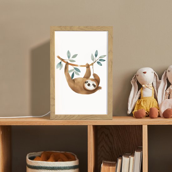 Nachtlampje 20x30 cm - Kinder lamp - Luiaard - Dier - Jungle dieren - Tafellamp kinderkamer - Slaapkamer lamp - Bedlamp kinderen - Kinderlampje stopcontact - Wandlamp babykamer - Nachtlampjes van Merkloos — afbeelding 3
