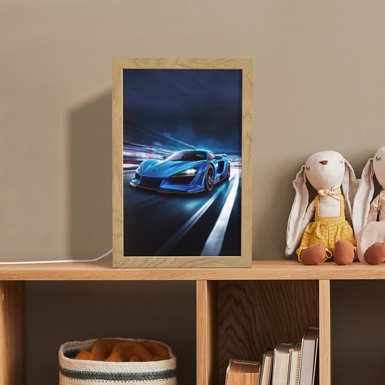 Nachtlampje 20x30 cm - Kinder lamp - Auto - Blauw - Jongens - Kind - Tafellamp kinderkamer - Slaapkamer lamp - Bedlamp kinderen - Kinderlampje stopcontact - Wandlamp babykamer - Nachtlampjes van Merkloos — afbeelding 3