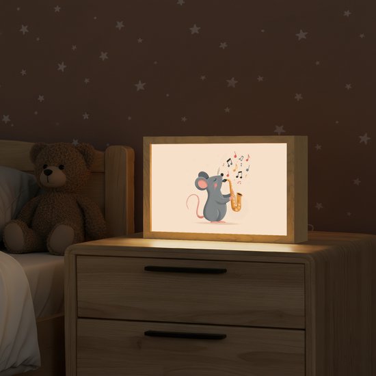 Nachtlampje 30x20 cm - Kinder lampje - Muis - Saxofoon - Muzieknoten - Tafellamp kinderkamer - Slaapkamer lamp - Bedlamp kinderen - Kinderlampje stopcontact - Wandlamp babykamer - Nachtlampjes van Merkloos — afbeelding 2