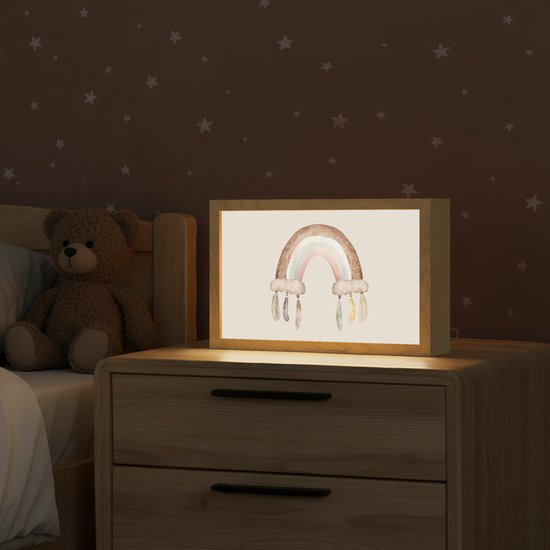 Nachtlampje 30x20 cm - Kinder lamp - Regenboog - Bohemian - Boho - Pastel kleuren - Tafellamp kinderkamer - Slaapkamer lamp - Bedlamp kinderen - Kinderlampje stopcontact - Wandlamp babykamer - Nachtlampjes van Merkloos — afbeelding 2