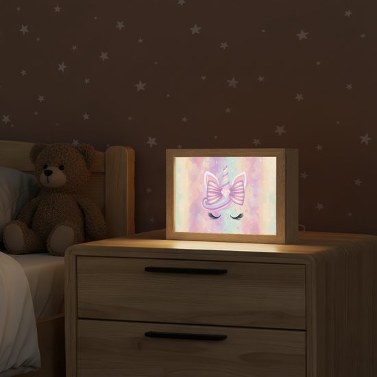 Nachtlampje 20x15 cm - Kinder lamp - Eenhoorn - Glitters - Regenboog - Pastel - Tafellamp kinderkamer - Slaapkamer lamp - Bedlamp kinderen - Kinderlampje stopcontact - Wandlamp babykamer - Nachtlampjes van Merkloos — afbeelding 2