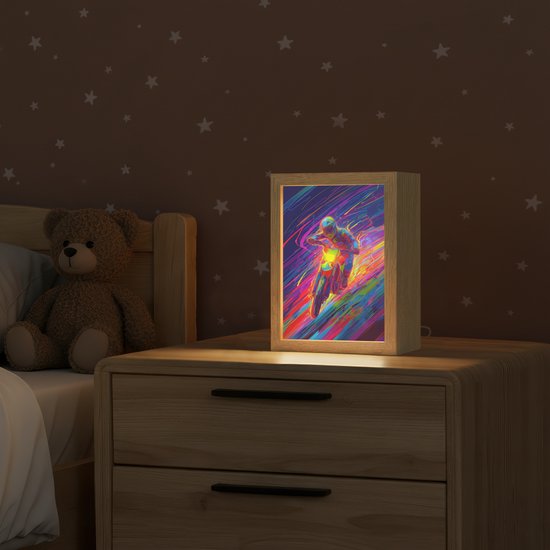 Nachtlampje 15x20 cm - Kinder lampje - Crossmotor - Neonkleuren - Lijnen - Helm - Tafellamp kinderkamer - Slaapkamer lamp - Bedlamp kinderen - Kinderlampje stopcontact - Wandlamp babykamer - Nachtlampjes van Merkloos — afbeelding 2