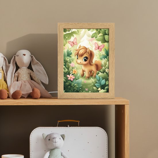Nachtlampje 15x20 cm - Kinder lampje - Pony - Bruin - Cartoon - Vlinders - Tafellamp kinderkamer - Slaapkamer lamp - Bedlamp kinderen - Kinderlampje stopcontact - Wandlamp babykamer - Nachtlampjes van Merkloos — afbeelding 3