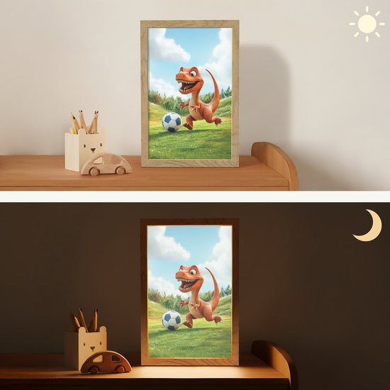 Nachtlampje 20x30 cm - Kinder lamp - Dinosaurus - Oranje - Cartoon - Voetbal - Tafellamp kinderkamer - Slaapkamer lamp - Bedlamp kinderen - Kinderlampje stopcontact - Wandlamp babykamer - Nachtlampjes van Merkloos — afbeelding 4