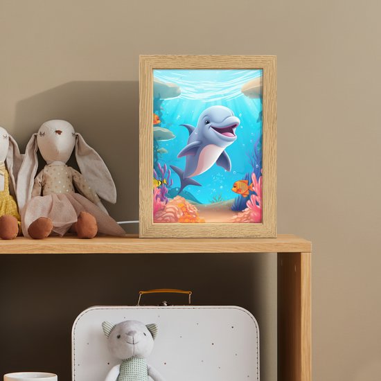 Nachtlampje 15x20 cm - Kinder lampje - Dolfijn - Zeedieren - Onderwater - Kinderen - Meisjes - Tafellamp kinderkamer - Slaapkamer lamp - Bedlamp kinderen - Kinderlampje stopcontact - Wandlamp babykamer - Nachtlampjes van OnlyWow — afbeelding 3