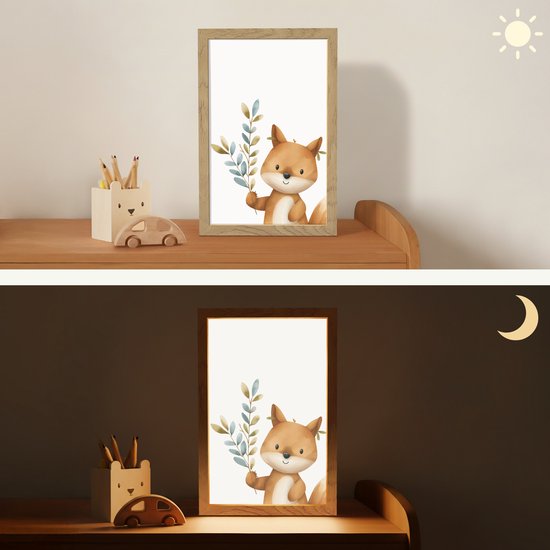 Nachtlampje 20x30 cm - Kinder lamp - Vos - Dier - Bosdieren - Tafellamp kinderkamer - Slaapkamer lamp - Bedlamp kinderen - Kinderlampje stopcontact - Wandlamp babykamer - Nachtlampjes van Merkloos — afbeelding 4