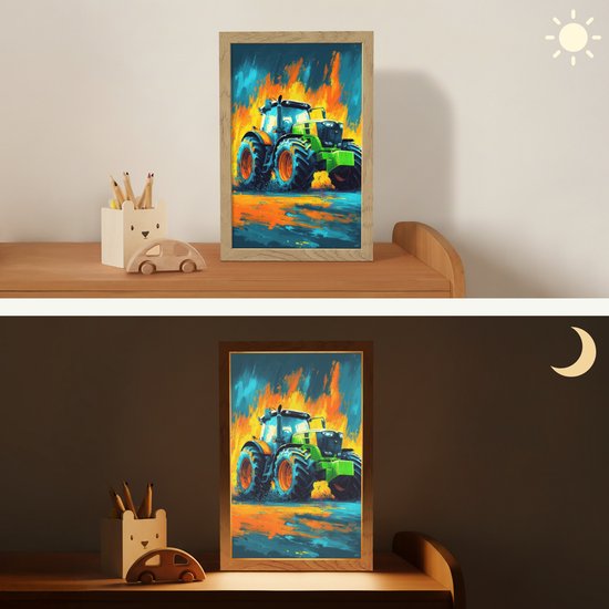 Nachtlampje 20x30 cm - Kinder lamp - Abstract - Tractor - Groen - Tafellamp kinderkamer - Slaapkamer lamp - Bedlamp kinderen - Kinderlampje stopcontact - Wandlamp babykamer - Nachtlampjes van Merkloos — afbeelding 4