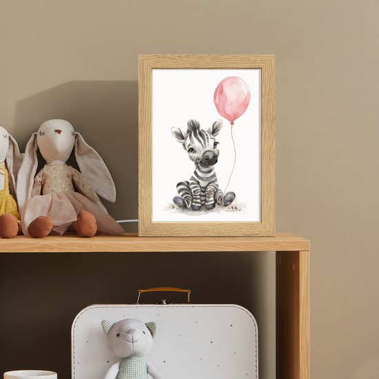 Nachtlampje 15x20 cm - Kinder lamp - Zebra - Baby - Dieren - Roze ballon - Tafellamp kinderkamer - Slaapkamer lamp - Bedlamp kinderen - Kinderlampje stopcontact - Wandlamp babykamer - Nachtlampjes van Merkloos — afbeelding 3