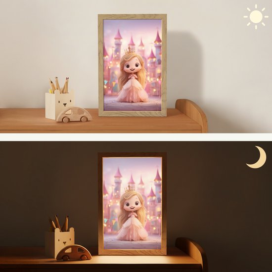 Nachtlampje 20x30 cm - Kinder lamp - Prinses - Roze - Kasteel - Tafellamp kinderkamer - Slaapkamer lamp - Bedlamp kinderen - Kinderlampje stopcontact - Wandlamp babykamer - Nachtlampjes van Merkloos — afbeelding 4