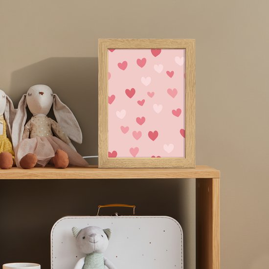 Nachtlampje 15x20 cm - Kinder lamp - Hartjes - Patroon - Roze - Tafellamp kinderkamer - Slaapkamer lamp - Bedlamp kinderen - Kinderlampje stopcontact - Wandlamp babykamer - Nachtlampjes van Merkloos — afbeelding 3